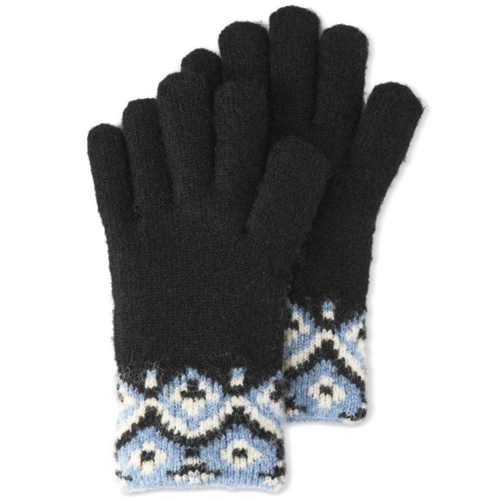 AQUA Women Gloves OS Black/Blue Fair Isle Knit Winter Nordic Cozy Holiday NWT